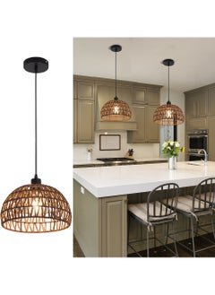 Ganeed Boho Chandelier Light Fixture, Farmhouse Rattan Pendant Light, Woven Rope Lampshade Rustic Cage Hanging Lamp, E27 Semi Flush Mount Ceiling Light for Kitchen Island Living Dining Room Bedroom  - Image 2