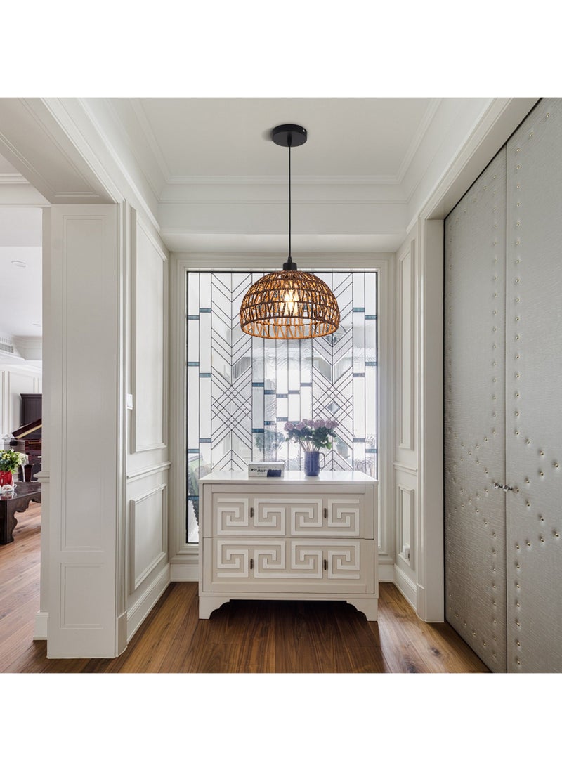 Ganeed - Boho Chandelier Light Fixture, Farmhouse Rattan Pendant Light, Woven Rope Lampshade Rustic Cage Hanging Lamp, E27 Semi Flush Mount Ceiling Light for Kitchen Island Living Dining Room Bedroom - Image 1