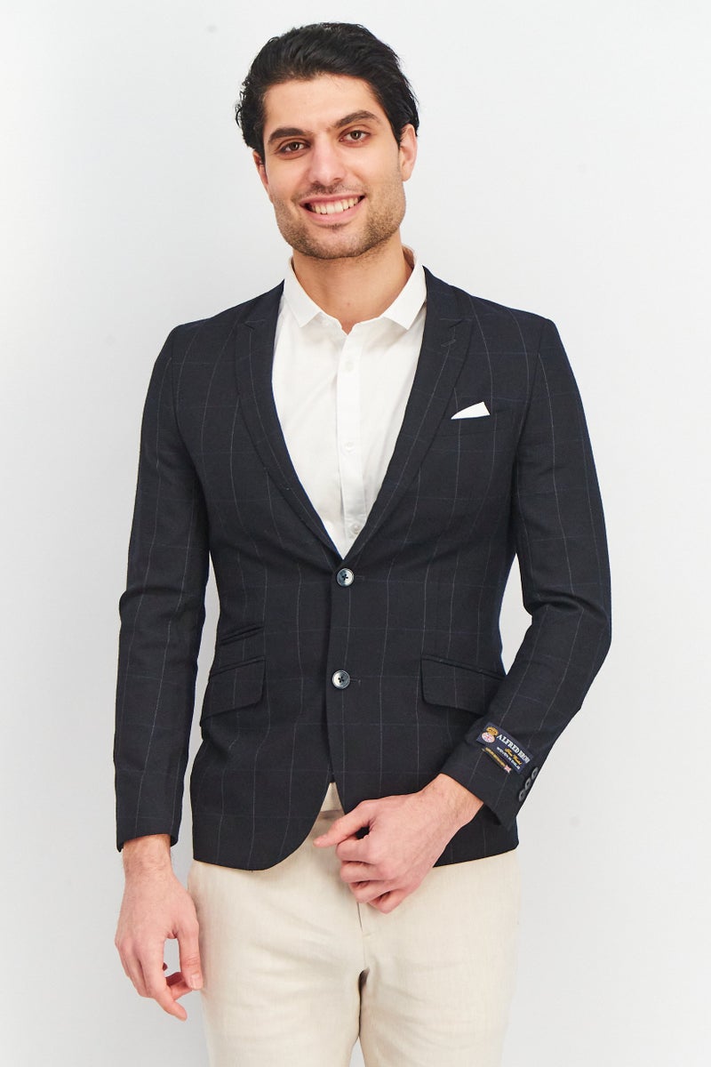 SELECTED Men Slim Fit Windowpane Formal Blazer, Black - Image 1