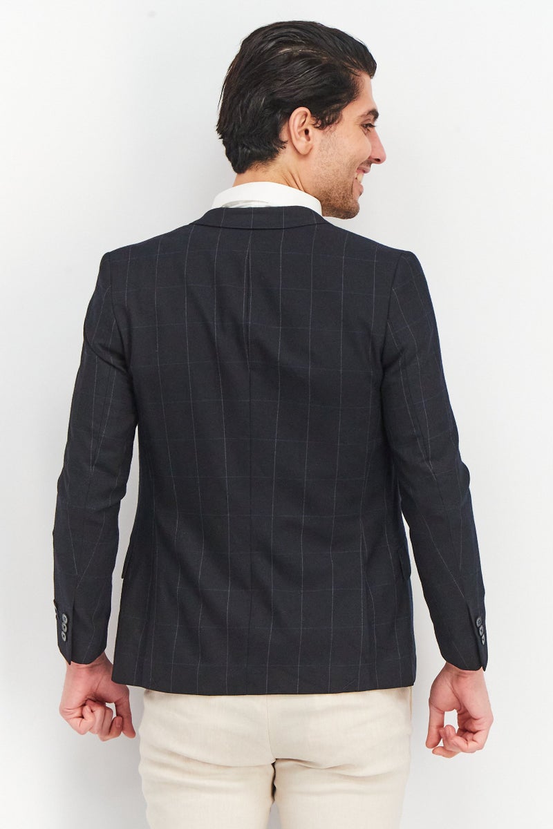 SELECTED Men Slim Fit Windowpane Formal Blazer, Black - Image 2