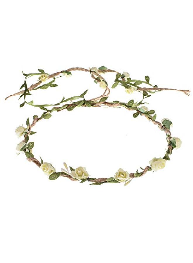 DDazzling Flower Crown Floral Wreath Headband Floral Garland Headbands Photo Props (Ivory) - Image 3