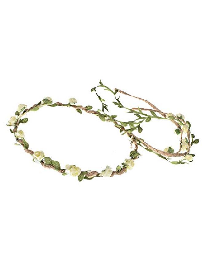 DDazzling Flower Crown Floral Wreath Headband Floral Garland Headbands Photo Props (Ivory) - Image 4