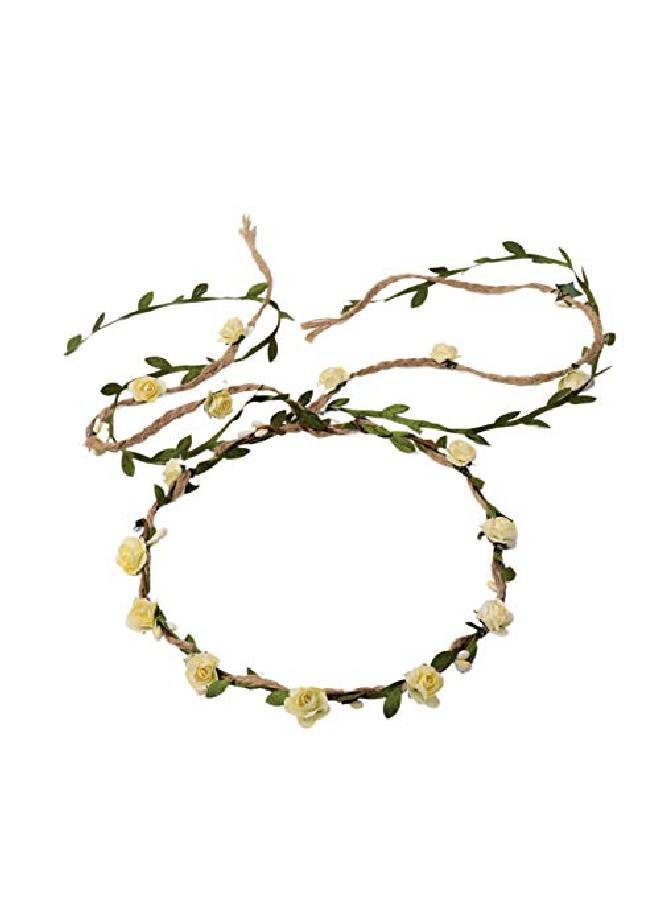 DDazzling Flower Crown Floral Wreath Headband Floral Garland Headbands Photo Props (Ivory) - Image 2