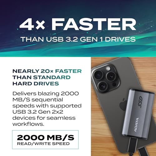 ADATA SE880 1TB External Solid State Drive/SSD, USB 3.2 Gen 2x2 Type-C, Fast Speeds of up to 2000 MB/s - AELI-SE880-1TCGY (Titanium Gray) - Image 4