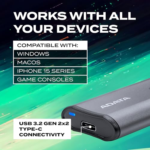 ADATA SE880 1TB External Solid State Drive/SSD, USB 3.2 Gen 2x2 Type-C, Fast Speeds of up to 2000 MB/s - AELI-SE880-1TCGY (Titanium Gray) - Image 5