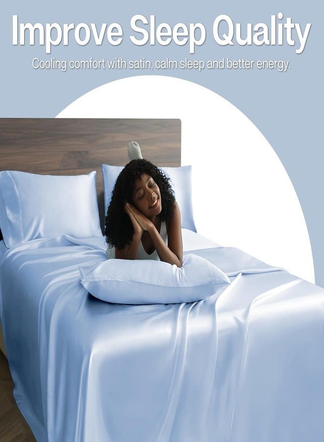 Craftelio® 2 Pcs Satin Pillow Covers for Hair & Skin with 3 Free Scrunchies – Soft, Cooling, Silk-Like Pillowcases Standard Size for Women & Men, Anti-Frizz, Breathable & Gift-Ready (Light Blue) - Image 4