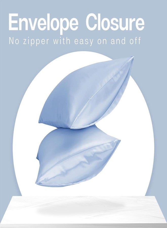 Craftelio® 2 Pcs Satin Pillow Covers for Hair & Skin with 3 Free Scrunchies – Soft, Cooling, Silk-Like Pillowcases Standard Size for Women & Men, Anti-Frizz, Breathable & Gift-Ready (Light Blue) - Image 5