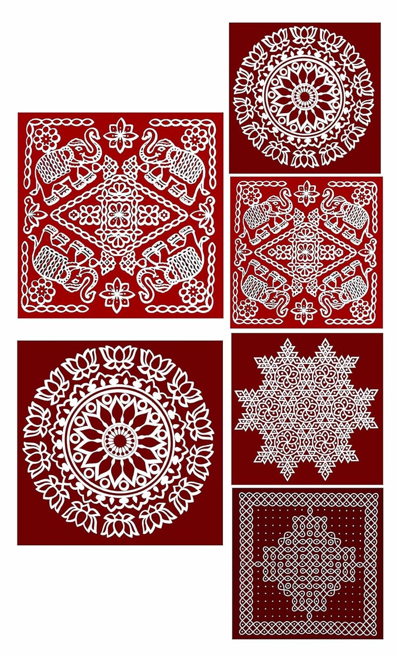 ABS HERBALS RangoliKolam Sticker Traditional Handmade Kolam ArtDesign Sticker for Pooja Room Home Entrance Tile Floor MeroonModal MS4MM2 Pack of Small Medium 6Pcs