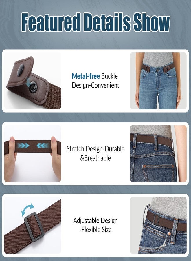 وير فور يو مجموعة WERFORU من 3 أحزمة مطاطية غير مرئية بدون مشبك، مناسبة للنساء والرجال، ألوان: أسود + بني + قهوة - خالية من النيكل/المعدن، مناسبة لمقاس الخصر من 35 إلى 53 بوصة. - Image 5