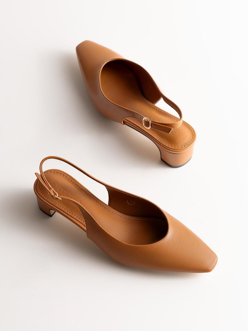 Coutgo Womens Chunky Low Heels Slingback Pumps Closed Square-Pointed Toe Work Office Dress Shoes, Brown, Size 7.5 - Image 4