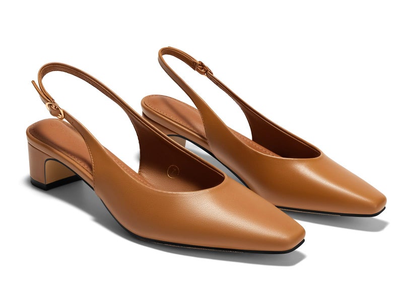 Coutgo Womens Chunky Low Heels Slingback Pumps Closed Square-Pointed Toe Work Office Dress Shoes, Brown, Size 7.5 - Image 1