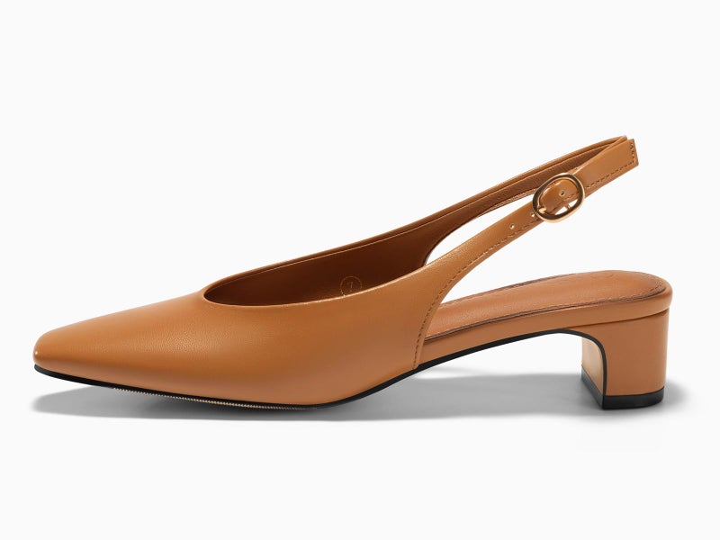 Coutgo Womens Chunky Low Heels Slingback Pumps Closed Square-Pointed Toe Work Office Dress Shoes, Brown, Size 7.5 - Image 5