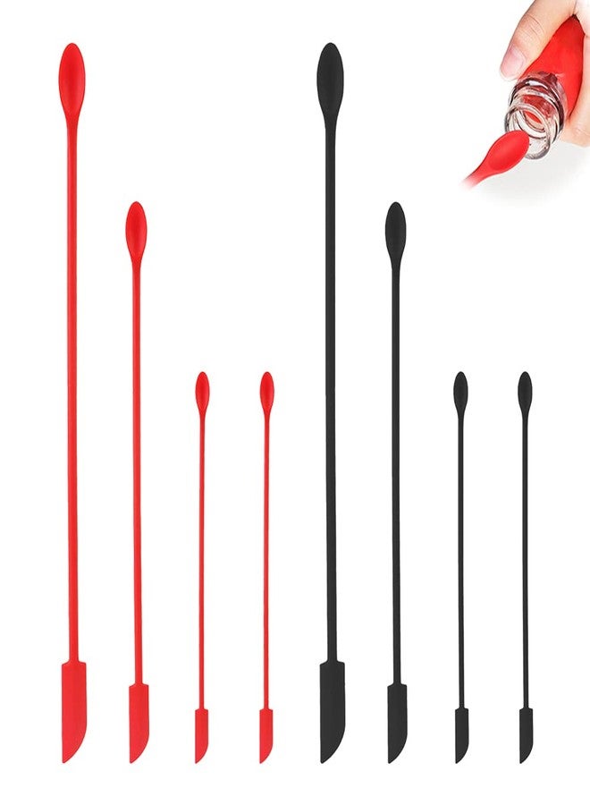 MaehSab 8 Pcs Mini Spatulas Makeup Scraper, Silicone mini spatula for cosmetics, Reusable Small Thin Jar Scraper for Getting Lotion out, Bottle Scraper for Kitchen Food Beauty Make up, Red Black - Image 1