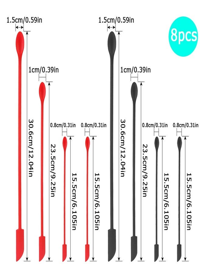 MaehSab 8 Pcs Mini Spatulas Makeup Scraper, Silicone mini spatula for cosmetics, Reusable Small Thin Jar Scraper for Getting Lotion out, Bottle Scraper for Kitchen Food Beauty Make up, Red Black - Image 2