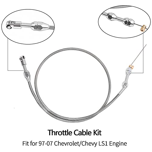 Miytsya 1 Pack 36In Braided Throttle Cable, Stainless Steel Throttle Cable Kit, Compatible with 97-07 Chevrolet/Chevy LS1 Engine 4.8L 5.3L 5.7L 6.0L Throttle Cable Repair (Silver) - Image 4