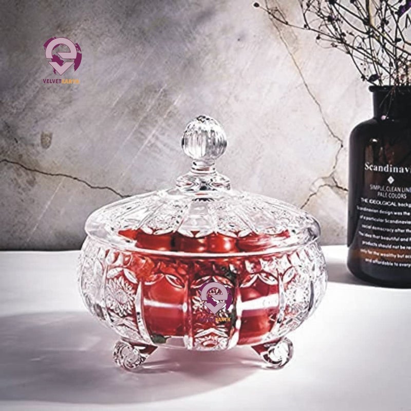 VELVETEARTH VELVETEARTH Glass Candy Dish with Lid Decorative Candy Bowl Crystal Covered Candy Jar for Home Office Desk  - Image 5