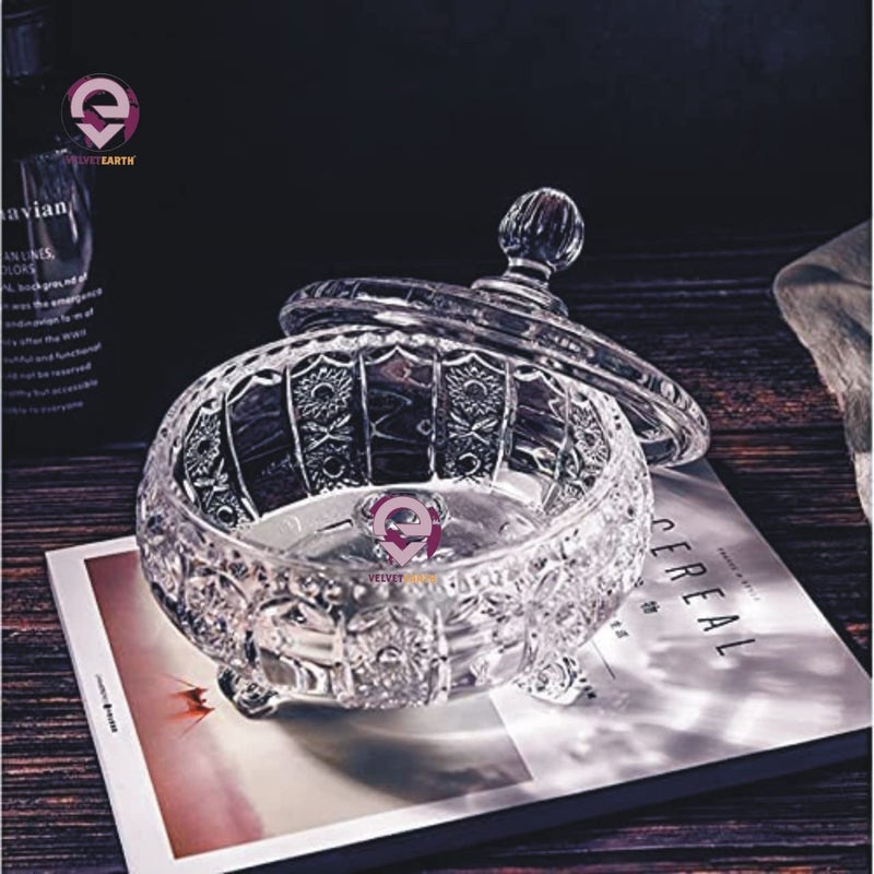 VELVETEARTH VELVETEARTH Glass Candy Dish with Lid Decorative Candy Bowl Crystal Covered Candy Jar for Home Office Desk  - Image 4