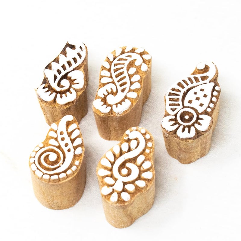TWOGRAMS | Set of 5 | Wooden Stamp Block, Printing Stamp Design Set | Block for Printing Saree Border | Dresses, Craft Card Making, Scrapbook, Clay Pottery - Image 2