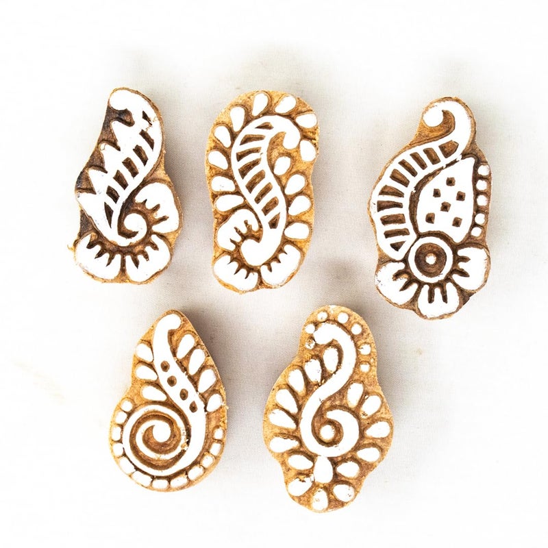 TWOGRAMS | Set of 5 | Wooden Stamp Block, Printing Stamp Design Set | Block for Printing Saree Border | Dresses, Craft Card Making, Scrapbook, Clay Pottery - Image 1
