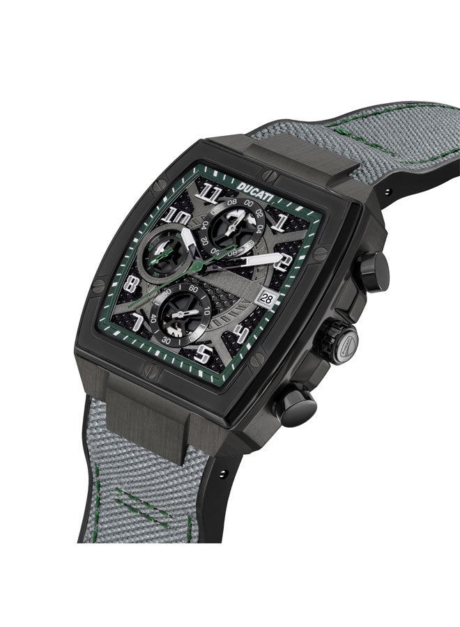 Ducati DT088 Chronograph Watch – Partial See-Through Dial, Black Screw-Detail Case, Green Accents, Leather Strap with Silicone Base, Water Resistant 50M - Image 2