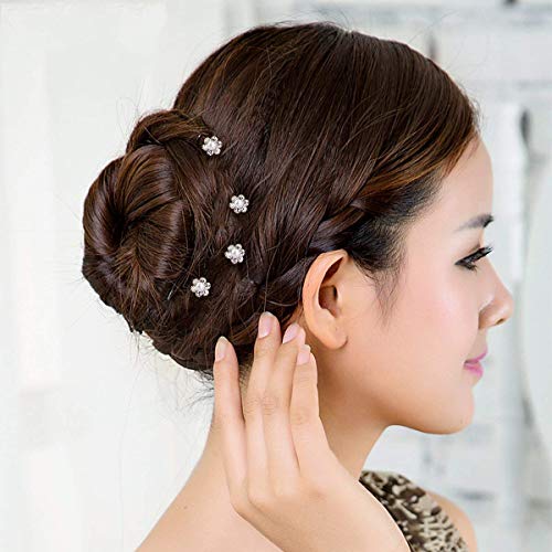 MANODHRUVA 24 Pcs of Flower Pearl Crystal Juda Hair Pins, Pearl Flower Crystal Hair Clips for Wedding, Bridal Hair Jewelry Hair Accessories, 24 Pcs, Silver Color - Image 2