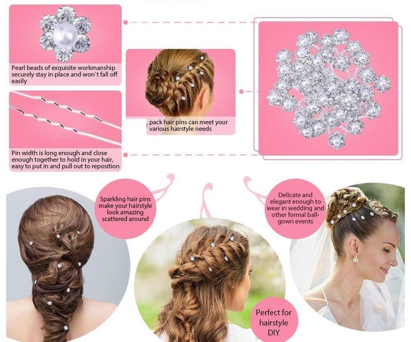 MANODHRUVA 24 Pcs of Flower Pearl Crystal Juda Hair Pins, Pearl Flower Crystal Hair Clips for Wedding, Bridal Hair Jewelry Hair Accessories, 24 Pcs, Silver Color - Image 4