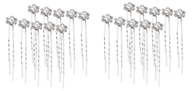 MANODHRUVA 24 Pcs of Flower Pearl Crystal Juda Hair Pins, Pearl Flower Crystal Hair Clips for Wedding, Bridal Hair Jewelry Hair Accessories, 24 Pcs, Silver Color - Image 1