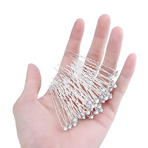 MANODHRUVA 24 Pcs of Flower Pearl Crystal Juda Hair Pins, Pearl Flower Crystal Hair Clips for Wedding, Bridal Hair Jewelry Hair Accessories, 24 Pcs, Silver Color - Image 3