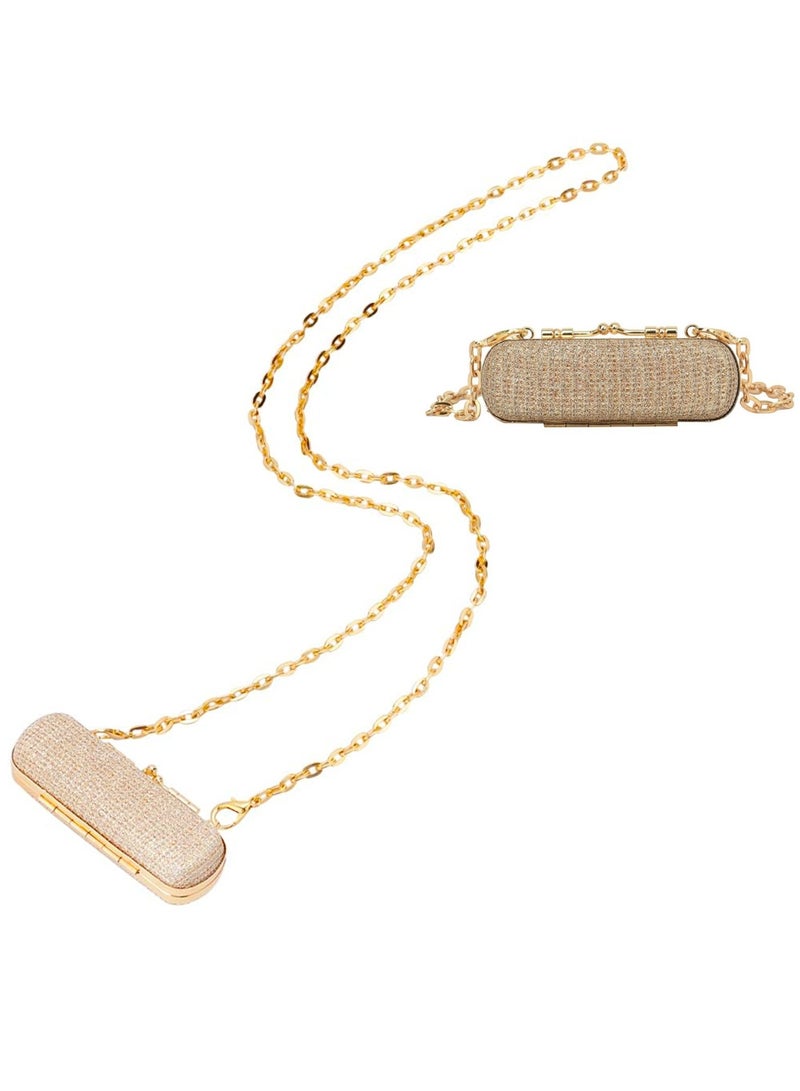 Captaintech Lipstick Case with Chain, Rhinestone Lipstick Holder, Lipstick Makeup Pouch with Chain Portable Mini Lipstick Storage Box for Women Party Travel Cosmetic Holder Mother's Day Gift (Gold) - Image 1
