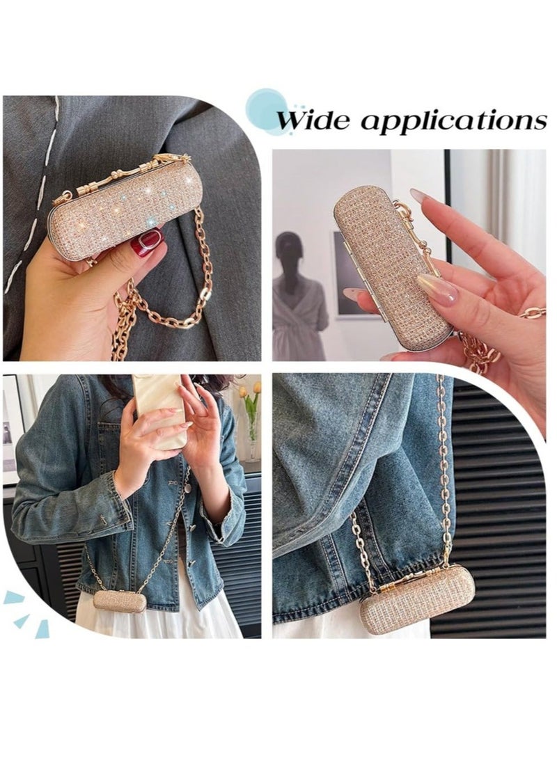 Captaintech Lipstick Case with Chain, Rhinestone Lipstick Holder, Lipstick Makeup Pouch with Chain Portable Mini Lipstick Storage Box for Women Party Travel Cosmetic Holder Mother's Day Gift (Gold) - Image 5
