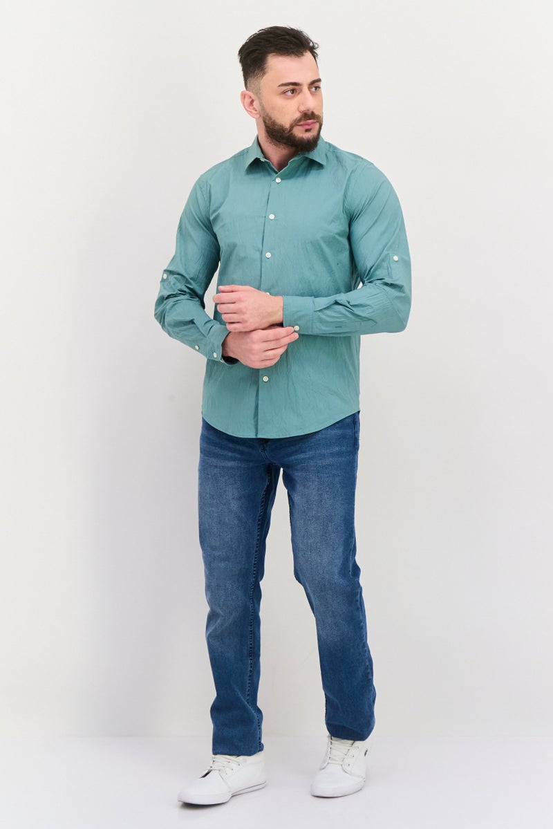 PERRY ELLIS قميص رجالي بأكمام طويلة ومطاطي، لون أخضر رمادي - Image 4