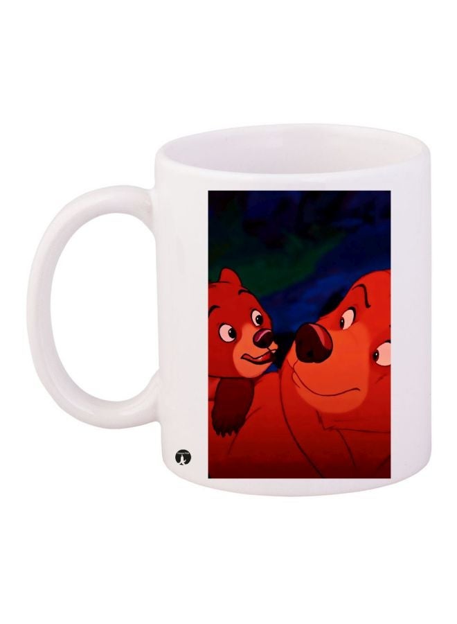 Cartoon Printed Coffee Mug White/Brown/Blue 11ounce