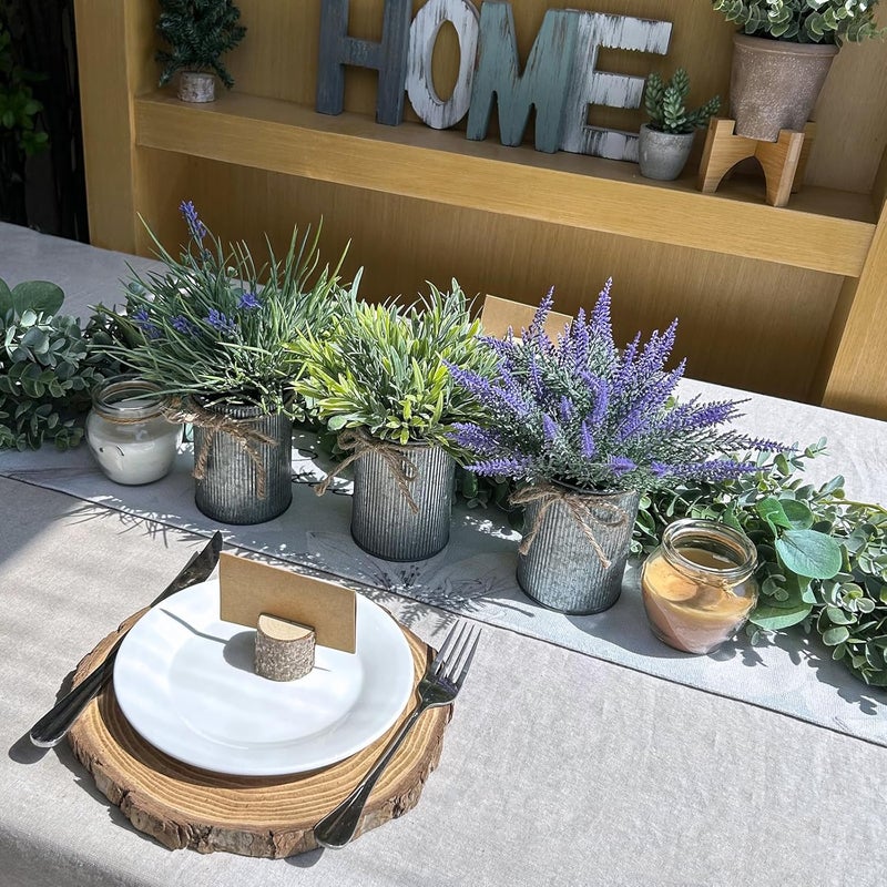 Winlyn 3 Pack Small Artificial Plants Lavender Flower Arrangements Faux Lavender Grass Rosemary Plants in Rustic Galvanized Metal Pots Rustic Home Decor 9 Tall for Farmhouse Table Kitchen Windowsill - Image 5
