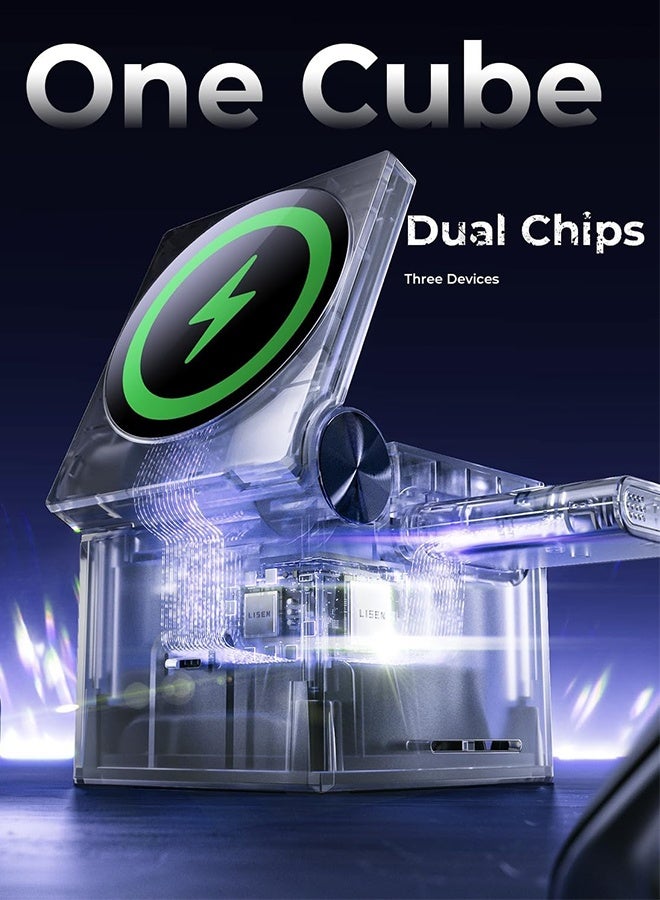 عام مكعب محطة شحن 3 في 1 لأجهزة متعددة من Apple، حامل شاحن محمول آمن قابل للتعديل، محطة شحن لاسلكية لهاتف iPhone، شاحن سفر لساعة iPhone 15 Pro Max - Image 3