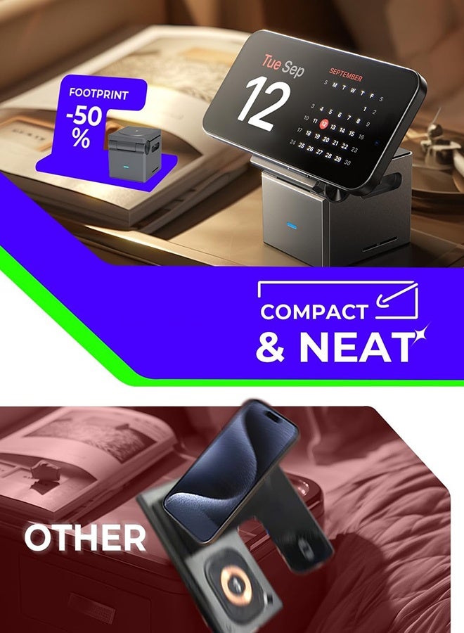 عام مكعب محطة شحن 3 في 1 لأجهزة متعددة من Apple، حامل شاحن محمول آمن قابل للتعديل، محطة شحن لاسلكية لهاتف iPhone، شاحن سفر لساعة iPhone 15 Pro Max - Image 5