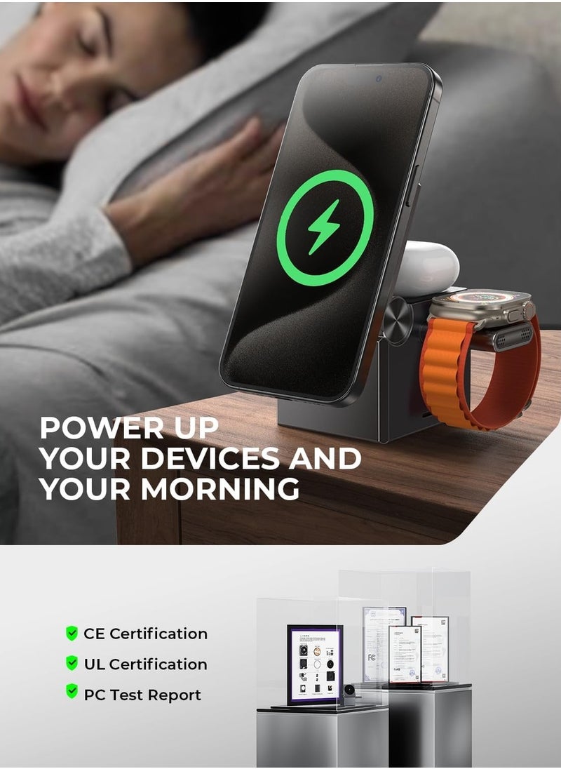 General - 3 in 1 Charging Station Cube for Multiple Devices Apple, Adjustable Mag Safe Portable Charger Stand iPhone Wireless Charging Station, Travel Charger for iPhone 15 Pro Max Watch - Image 1