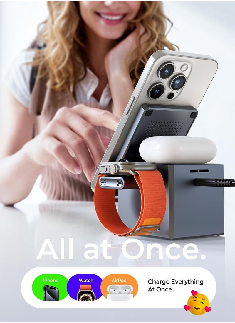 General - 3 in 1 Charging Station Cube for Multiple Devices Apple, Adjustable Mag Safe Portable Charger Stand iPhone Wireless Charging Station, Travel Charger for iPhone 15 Pro Max Watch - Image 1