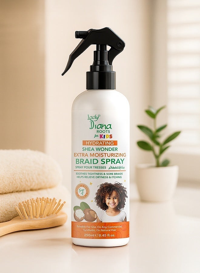 Lady Diana Roots Kids Shea Wonder Extra Moisturizing Braid Spray 250ML - Gentle Hydration for Kids’ Hair & Braids - Image 2