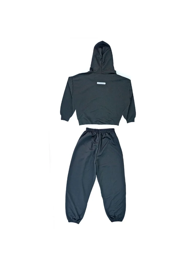 LITTLE SURPRISE BOX Casual Smiley Black & White Stripes 2Pcs Track Suit Set For Kids & Tweens