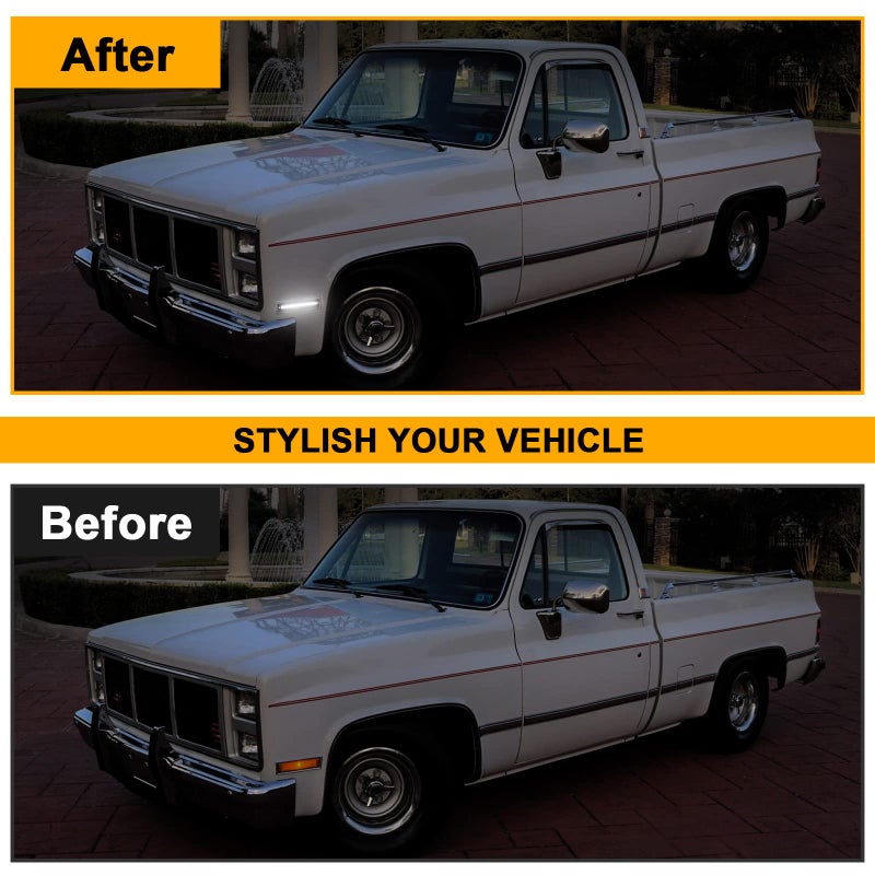 Mynoway Front LED Side Marker Lights Compatible with C/K C1500 C2500 C3500 C10 C20 C30 Pickup Suburban Blazer Jimmy 1981-1991, 2 PCS Side Fender Bumper White LED, Smoked Lens - Image 4