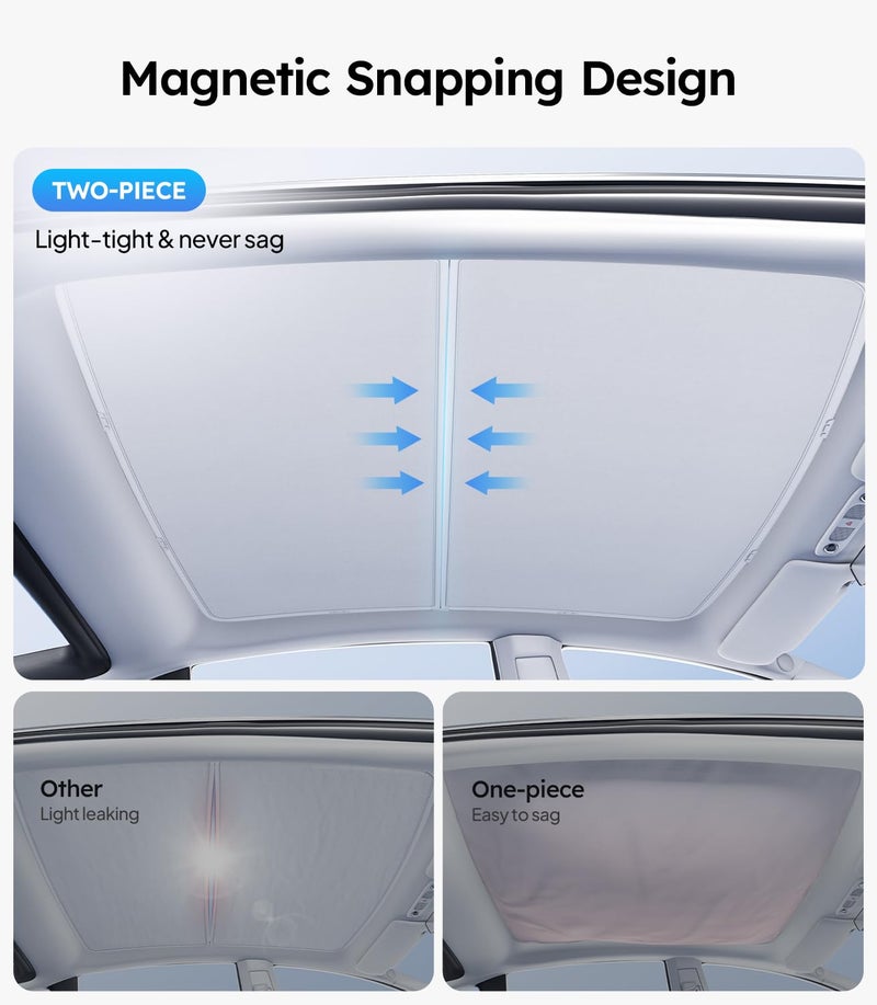 Wigoo Tesla Model Y Sunshade Roof [Never Sag, Nano Ice-Crystal Coatings] 3-Gen Heat Insulation Glass Roof Sun Shade, Accessories for Tesla Model Y 2020~2025, Tesla Interior Gray - Image 4