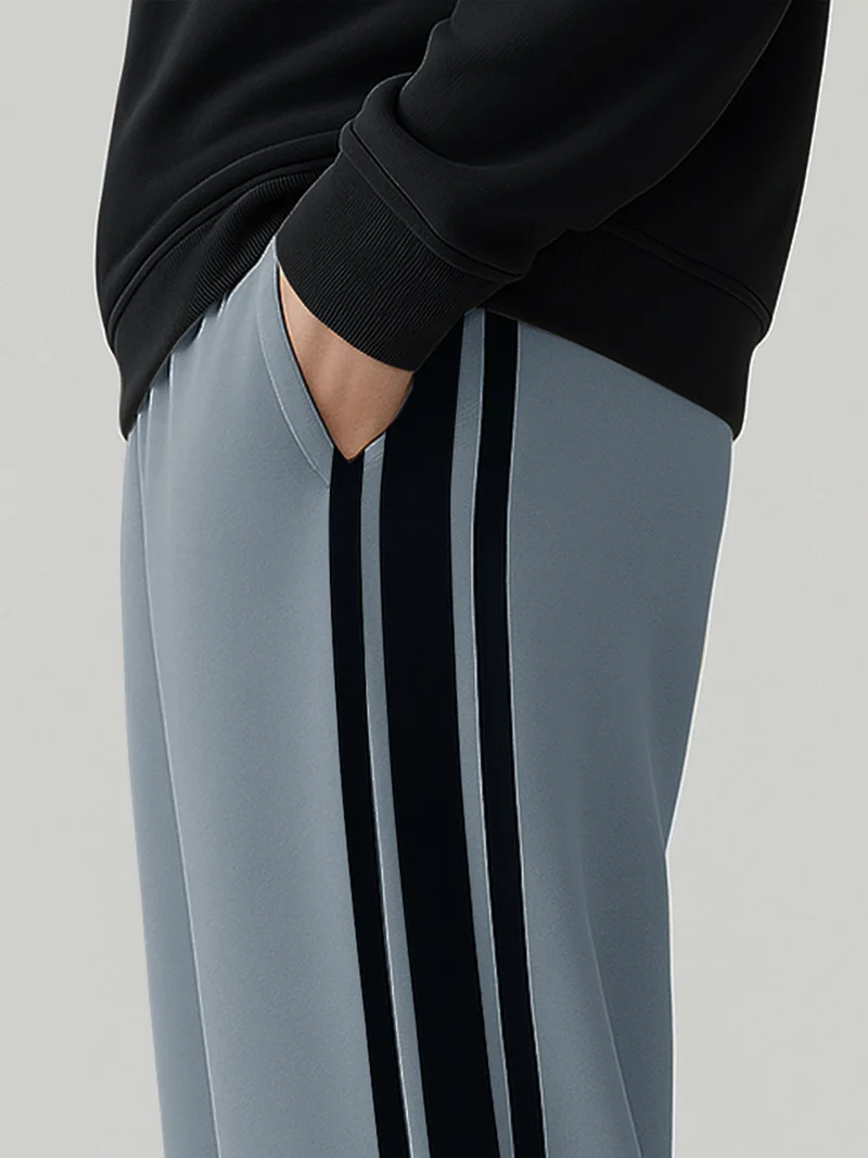 Maniac  Maniac Mens Color Block Light Grey and Black Cotton Baggy Trackpant for Men | Best Price UAE