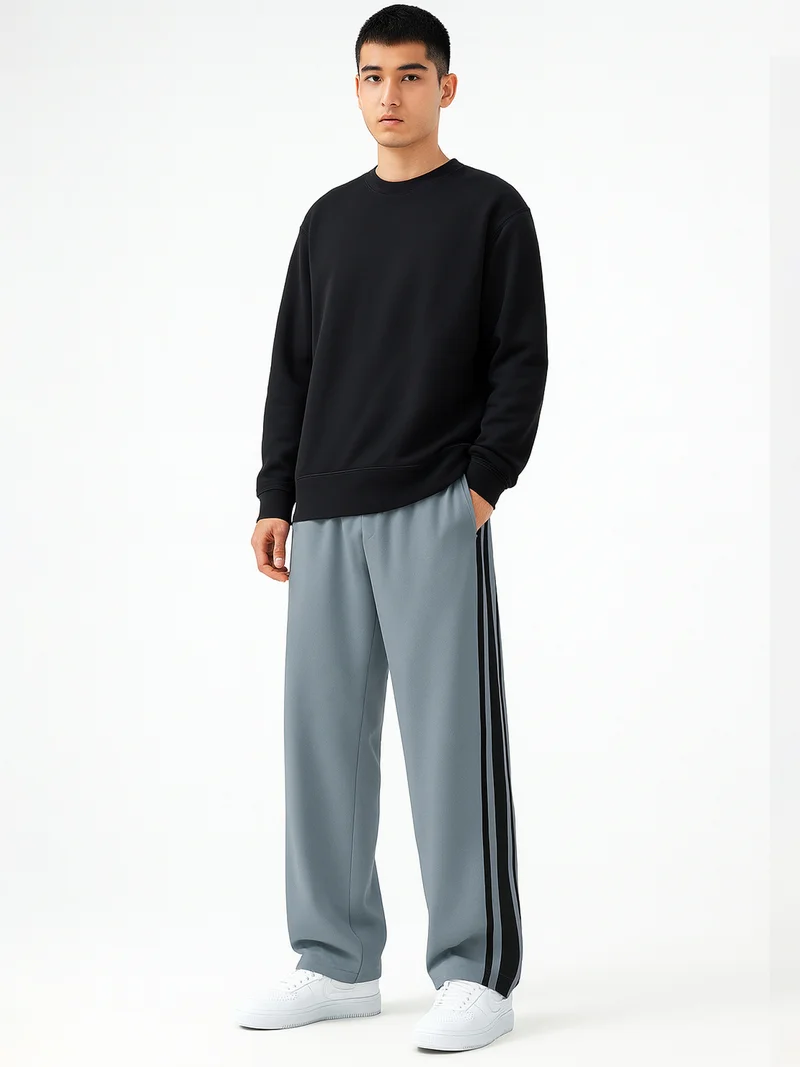 Maniac  Maniac Mens Color Block Light Grey and Black Cotton Baggy Trackpant for Men | Best Price UAE