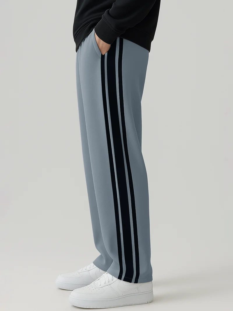 مانياك بنطلون رياضي رجالي فضفاض بلون رمادي فاتح وأسود