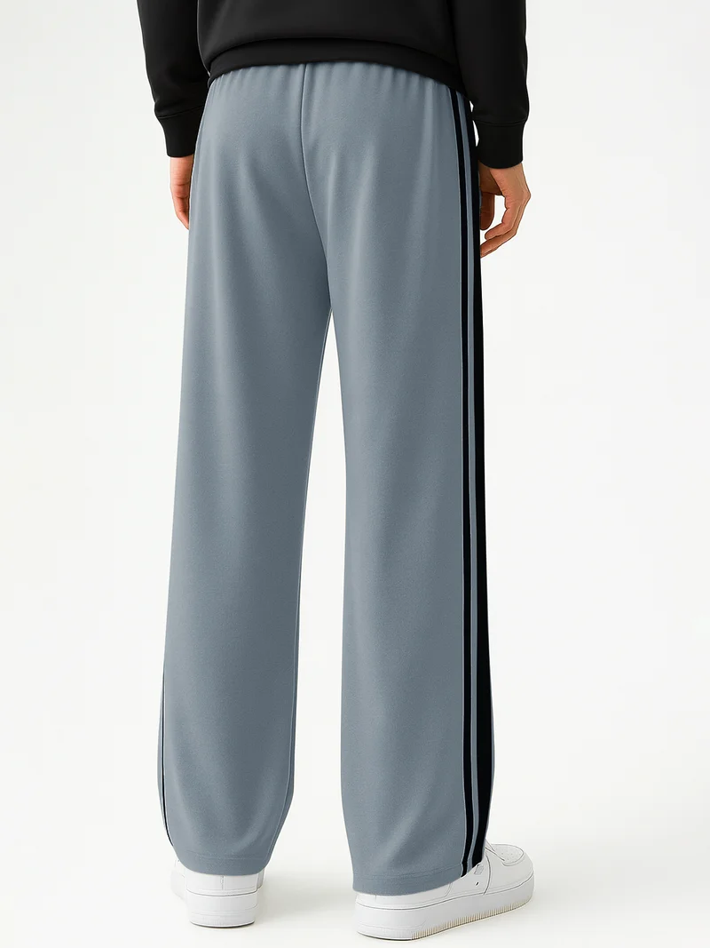 Maniac  Maniac Mens Color Block Light Grey and Black Cotton Baggy Trackpant for Men | Best Price UAE
