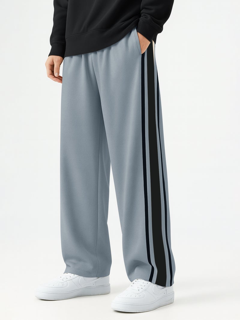 مانياك بنطلون رياضي رجالي فضفاض بلون رمادي فاتح وأسود - Image 1