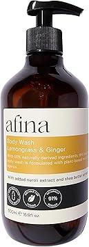 Afina Lemongrass Ginger Luxury Body Wash 500ml Shower Gel Bottle Lemon Bergamot Ginger Notes with a Deep Base of Musk Cedarwood Heliotrope Vegan Friendly Body Wash UK Produced - Image 1