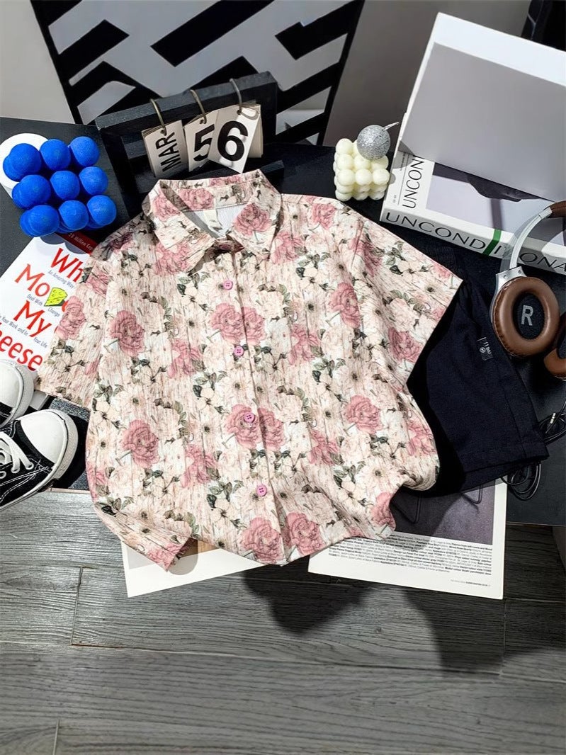 Children'S Floral Short-Sleeved Shirt Summer Children'S Handsome Thin Fashionable Shirt Children'S Summer Fashion - Image 4