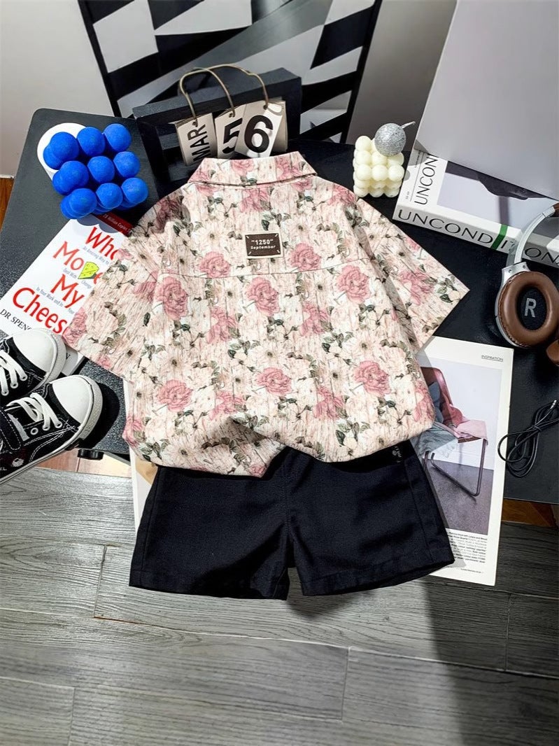 Children'S Floral Short-Sleeved Shirt Summer Children'S Handsome Thin Fashionable Shirt Children'S Summer Fashion - Image 3