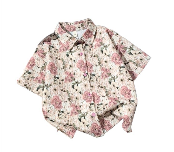 Children'S Floral Short-Sleeved Shirt Summer Children'S Handsome Thin Fashionable Shirt Children'S Summer Fashion - Image 1